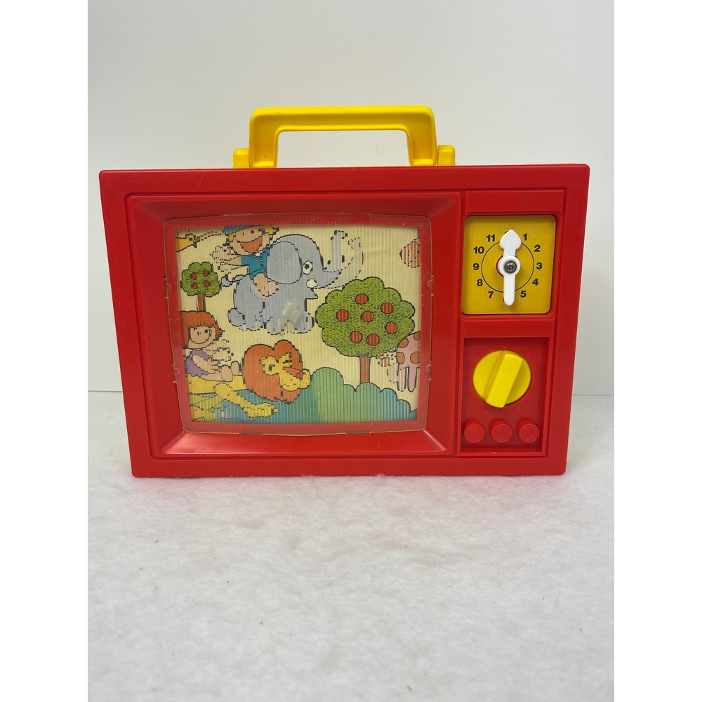 Blue Box Musical Toy TV Unisex OS 1979 Scrolling Animal Screen Red Yellow Good